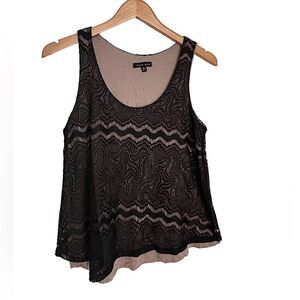 Black Gold Lace Overlay Tank Top Women’s M Made in USA Taupe Lined